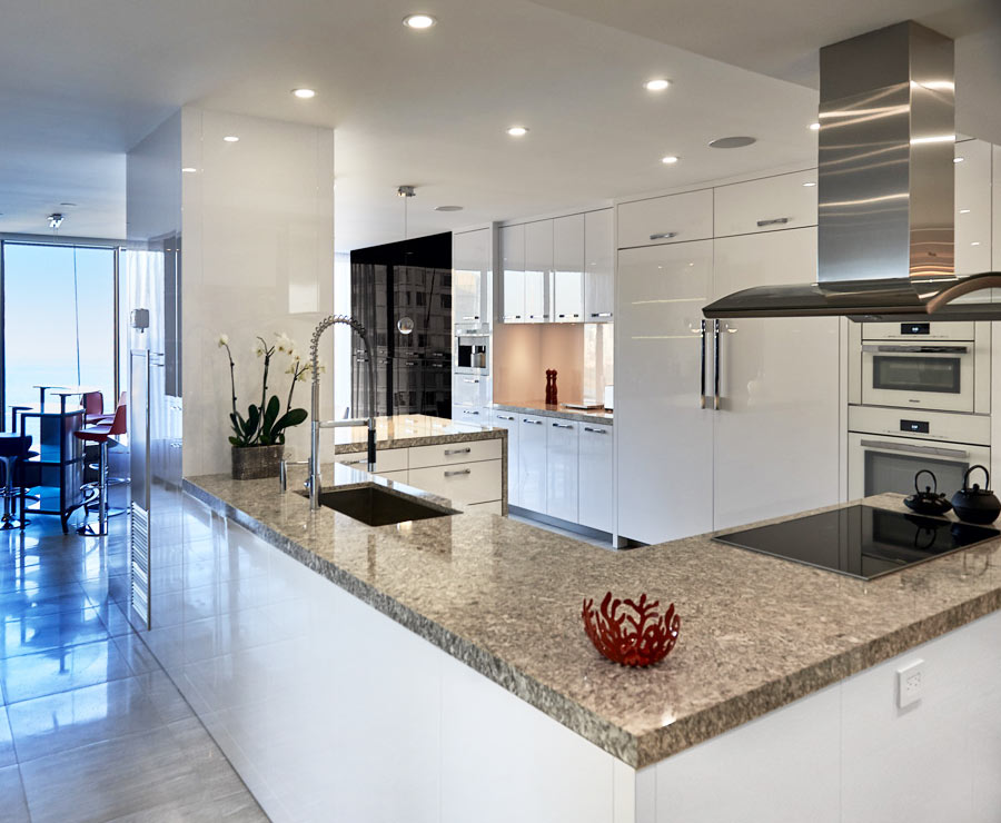 White kitchen for a 3250 square feet condo in Toronto