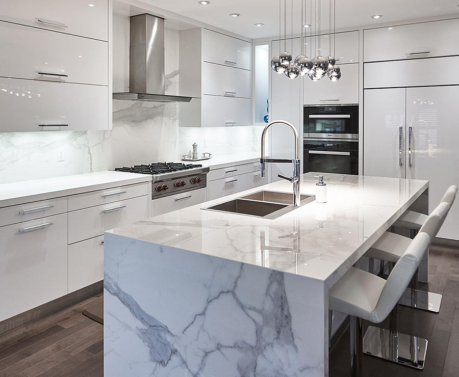 Modern white kitchen with hi-tech flap fittings in Toronto